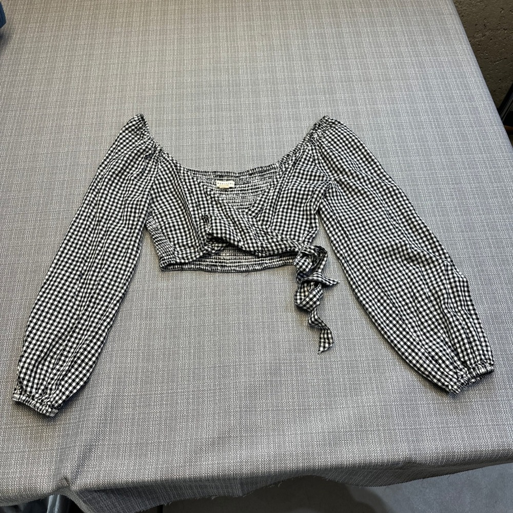 Aeropostale Gingham Crop Top Small Tie Front Black White Summer Festival